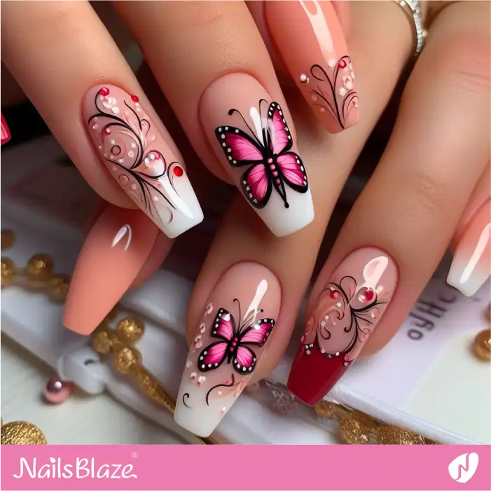 Peach Fuzz Butterfly and Filigree Nail Art | Color of the Year 2024 - NB1805